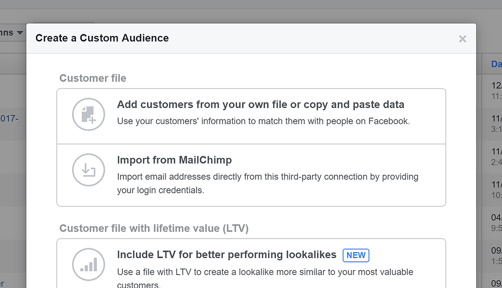 Adding customers for a Custom Audience in Facebook Ads Manager