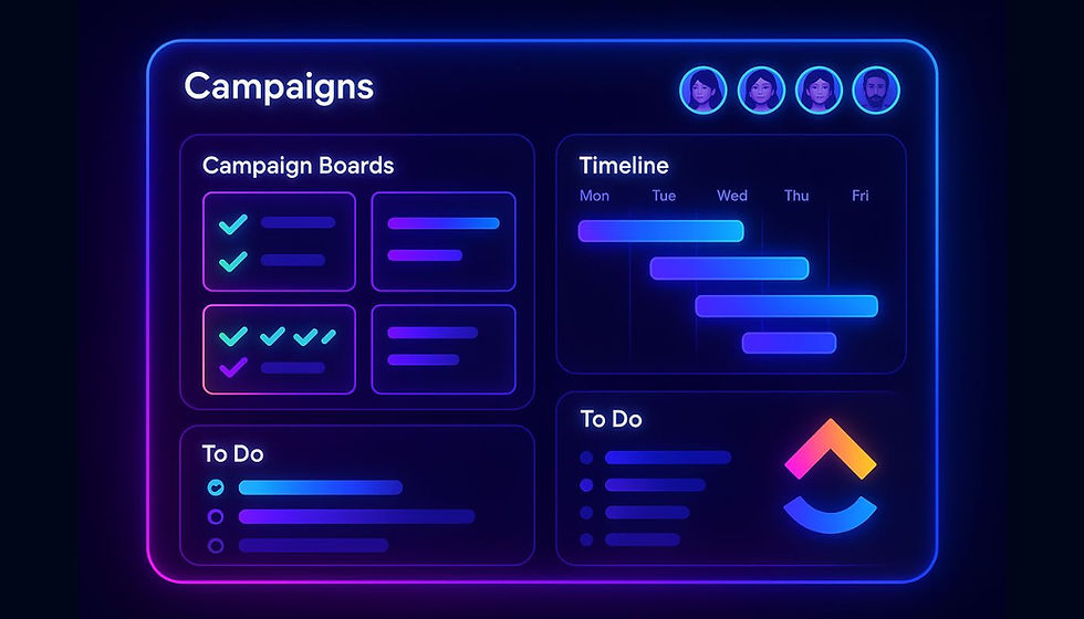 AI workflow dashboard with structured campaign task management