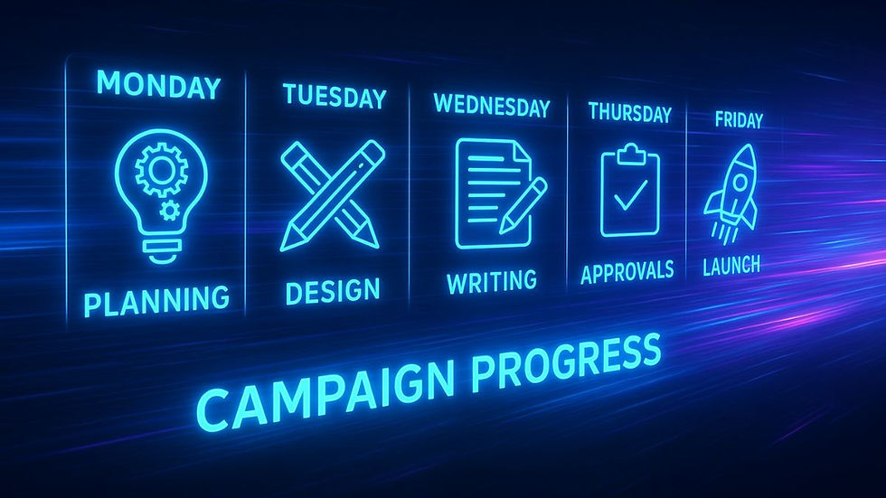 Visual breakdown of a one-week marketing campaign timeline