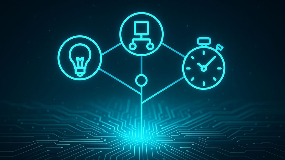 Icons of three AI tools symbolizing visuals, workflows and time management