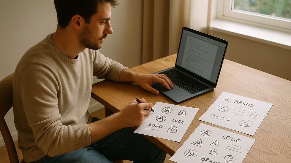 Founder designing a full brand over a weekend in a cozy, focused setting