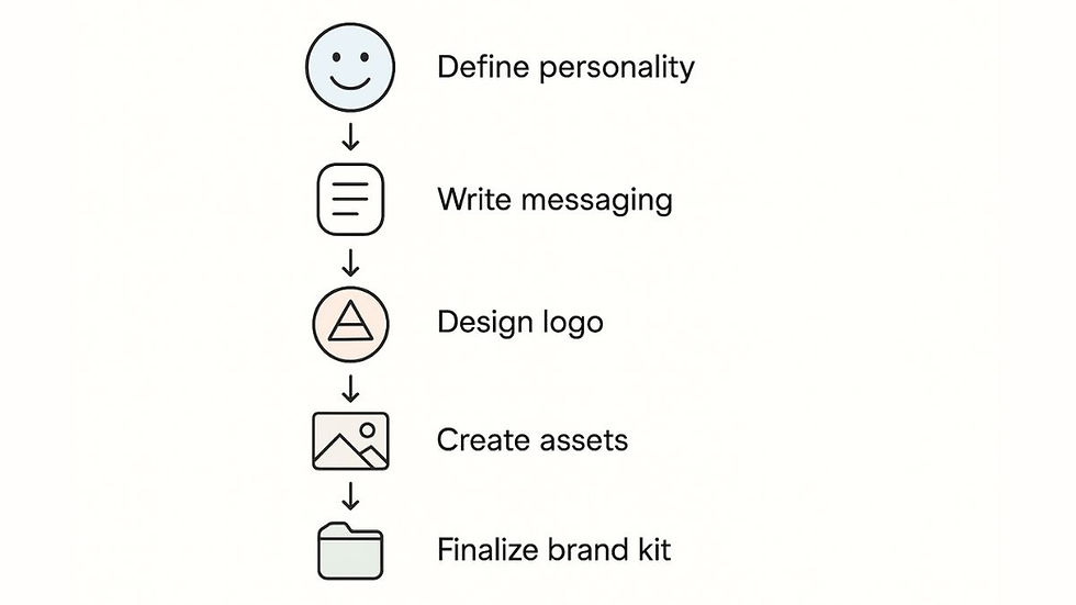 Step-by-step visual showing how to build a brand identity in five phases
