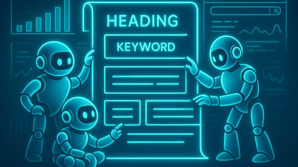 AI bots organizing a blog post structure with SEO optimization tools