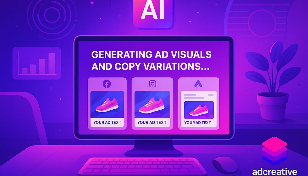 AI tool generating ad visuals and copy for multiple platforms