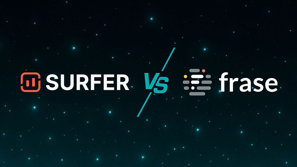 Futuristische vergelijking tussen SurferSEO en Frase IO als AI SEO-tools