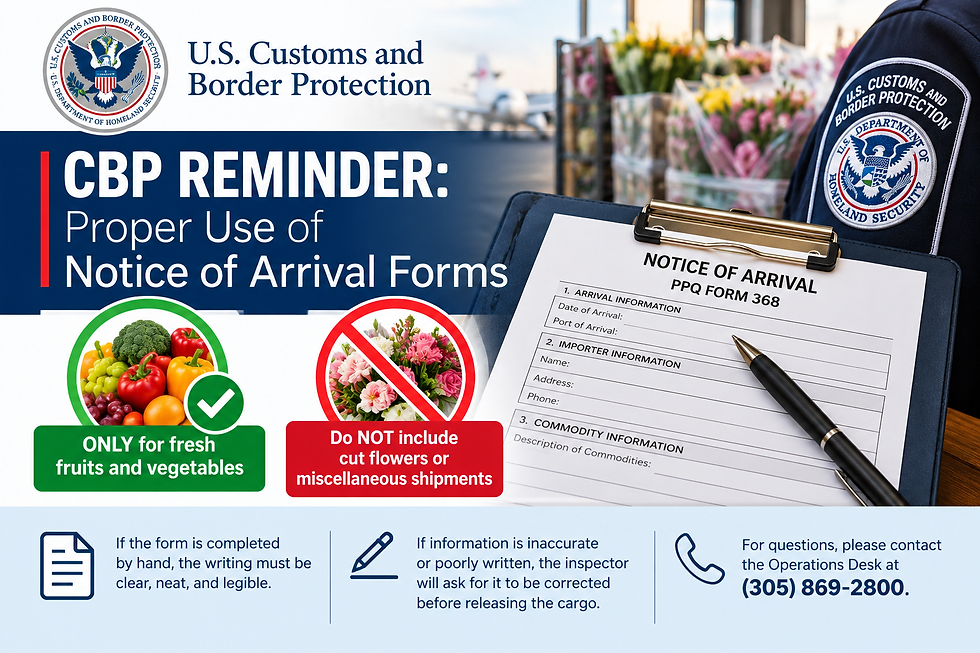 CBP Reminder: Proper Use of Notice of Arrival Forms