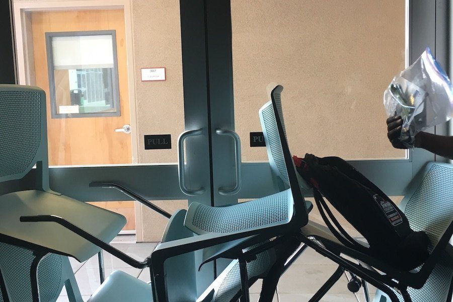 Barricaded glass door