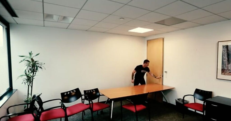 Man using furniture to barricade door