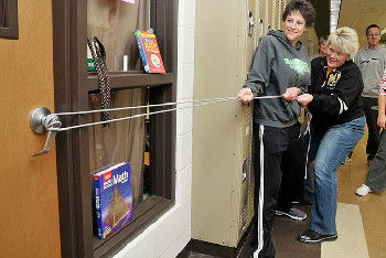 Teachers barricading door