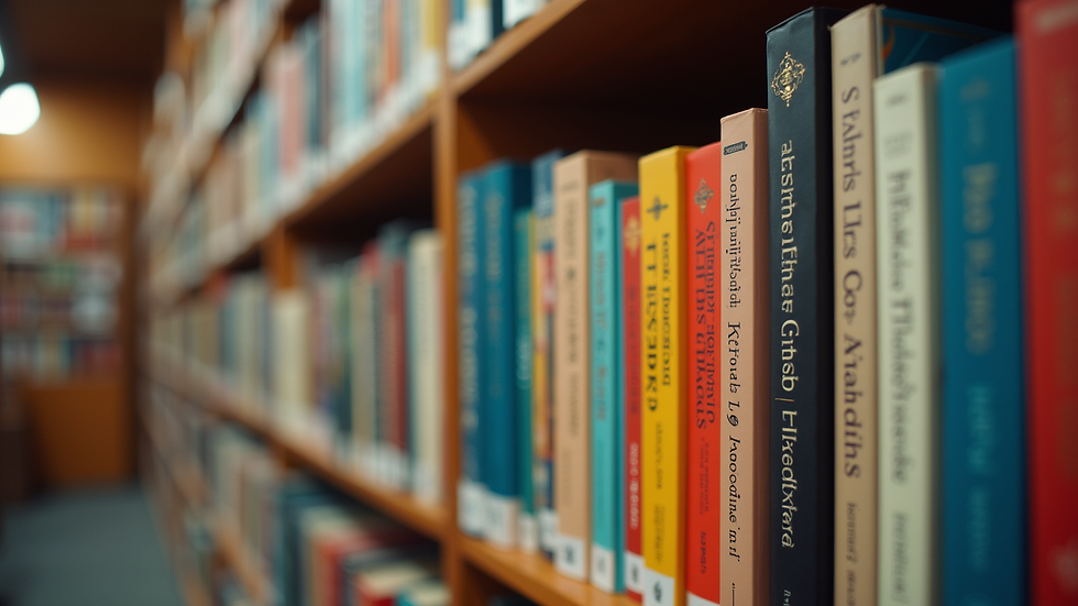 Eye-level view of a bookshelf filled with colorful new book titles