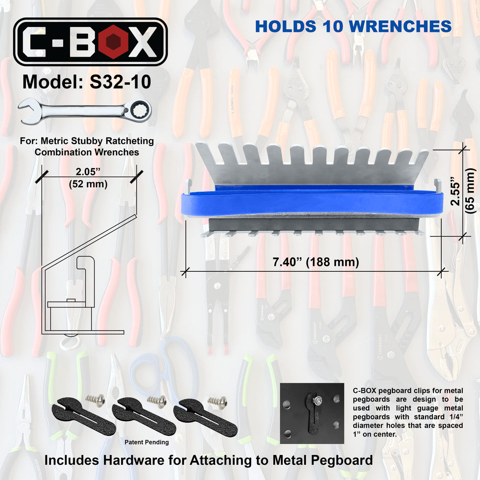 Specifications for Metric Stubby Ratchet Combo Wrench Holder with Rubber Band - 10mm to 19mm