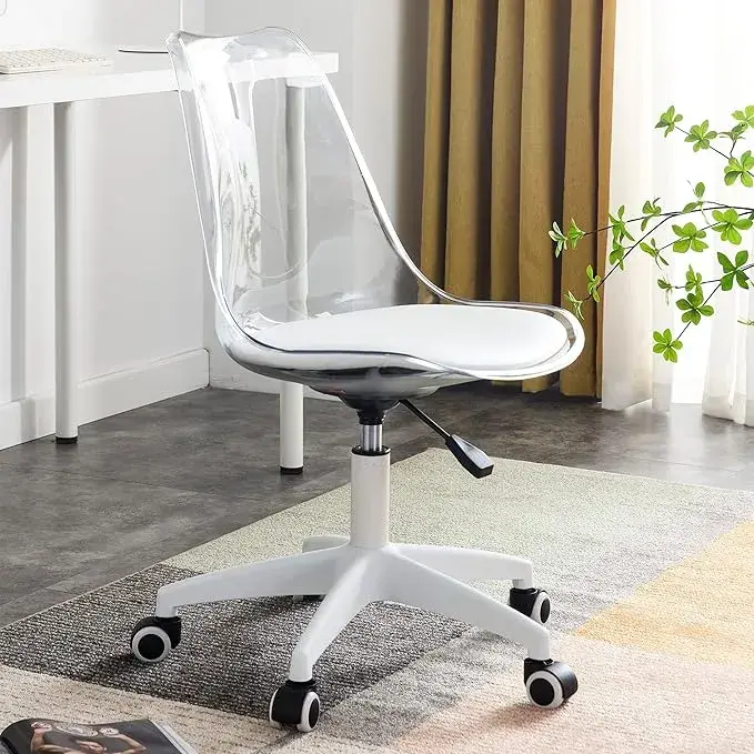 Furnimart Pink Swivel Armless Desk Chair — Velvet, Gold Base