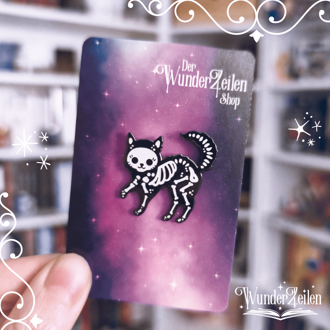 Schwarze Katze Skelett Pin