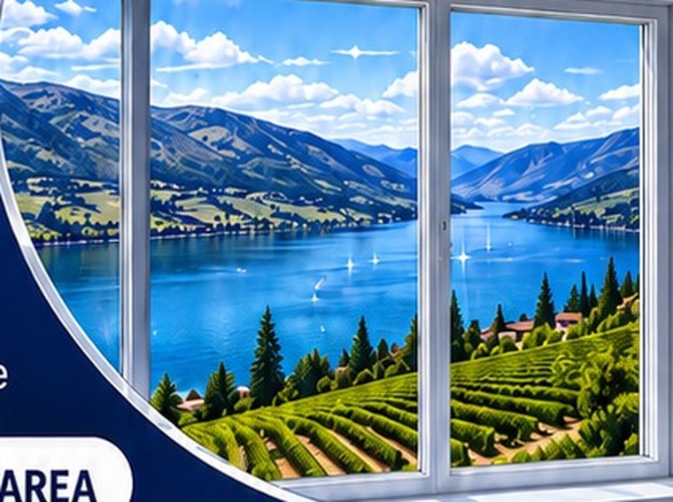 Bright window overlooking Okanagan Lake and vineyards