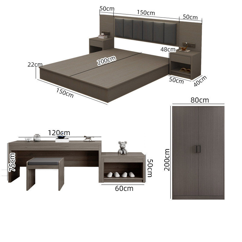 Küçük resim: KC-032 Modern Ahşap Otel Yatak Odası Mobilya Seti Gardırop-Şifonyer-Yatak Set