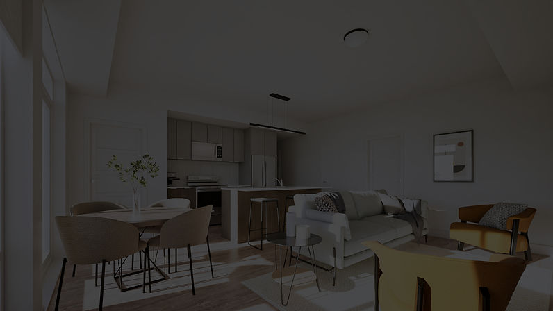 Salon et cuisine modernes, image de l'intérieur. groupe-profil.ca avec un canapé et une table.