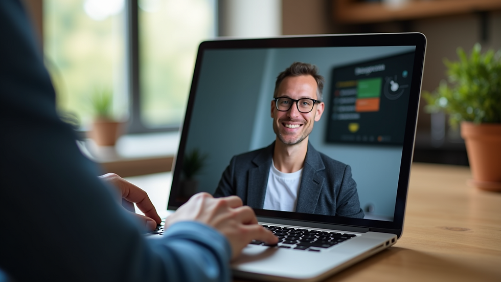 Close-up view of a laptop screen showing a virtual therapy session in progress