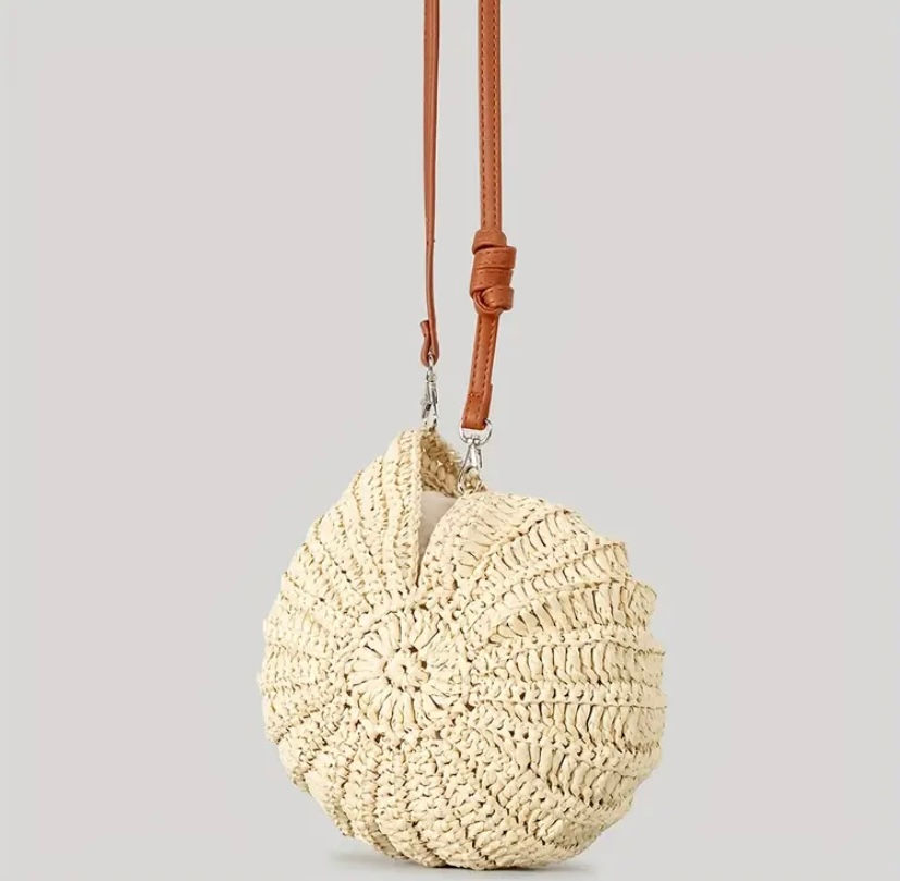 Hand woven straw crossbody bag