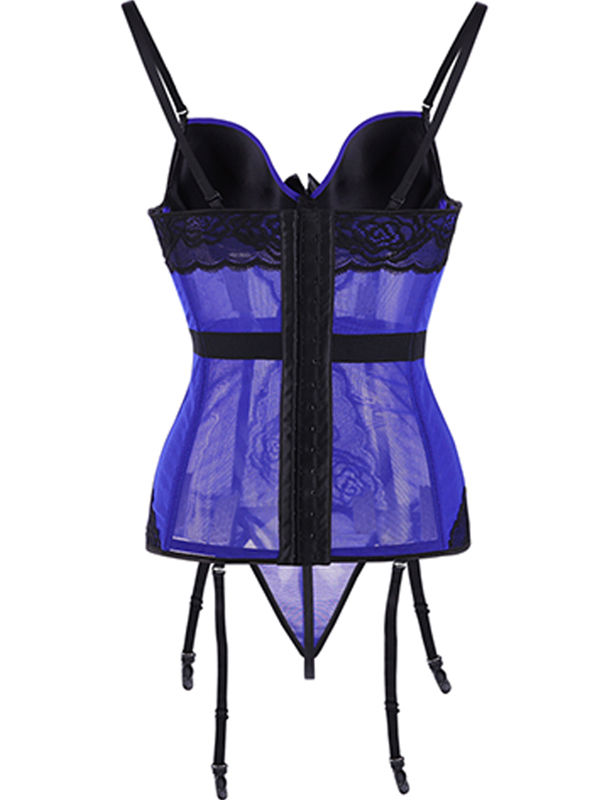 Thumbnail: Women's Victorian Lace Mesh Push Up Bustier Corset Top Garter Plus Size Lingerie