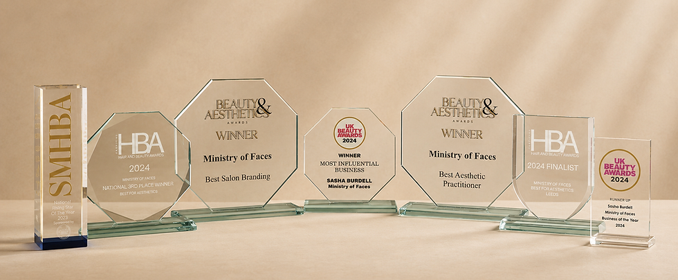 Ministry of Faces Leeds and Harrogate aesthetic clinic awards – Best Salon Branding, Most Influential Business, and Best Aesthetic Practitioner 2024
