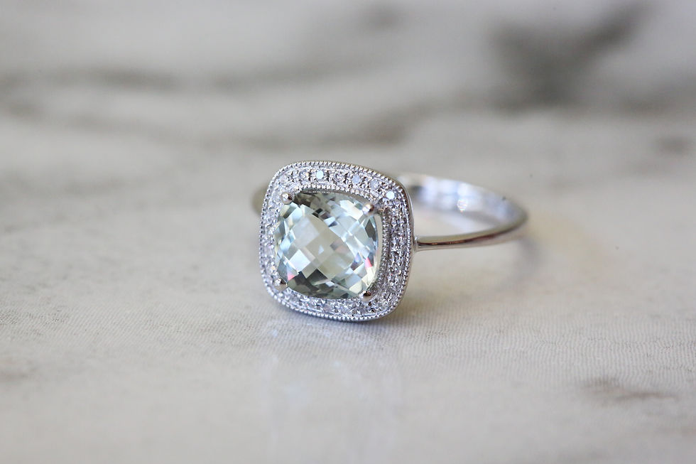 Thumbnail: 14k white gold diamond ring with cushion cut green Amethyst