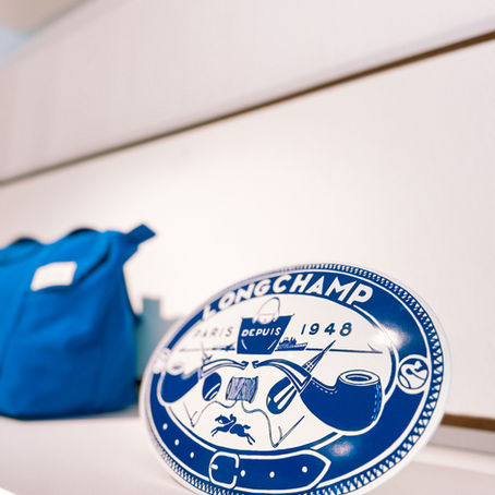 Longchamp collaboration with Constantin Riant with his signature cobalt-blue