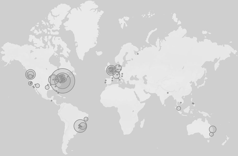 World map showing the international reach of Forró New York through online activities and website visitors.