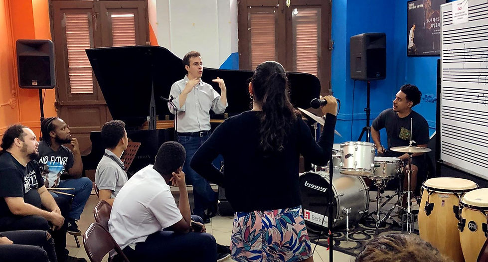 Rafael Piccolotto de Lima teaching a composition and large ensemble workshop within the Danilo Pérez educational ecosystem in Panama.