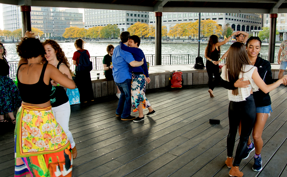 Forró New York Weekend participants gathering at the J. Owen Grundy Park gazebo during the informal waterfront opening event in 2021.
