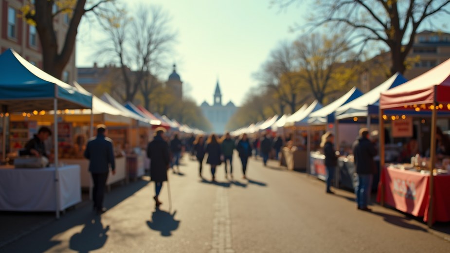 Wide angle view of a local community event with booths