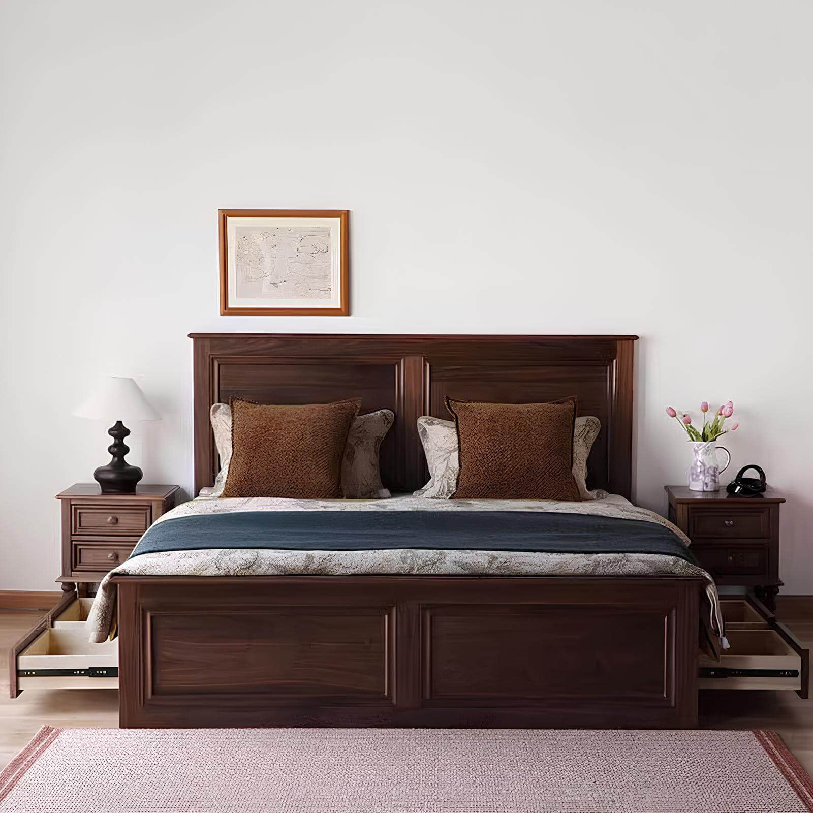 Black Walnut Bed in the Bedroom Front View
