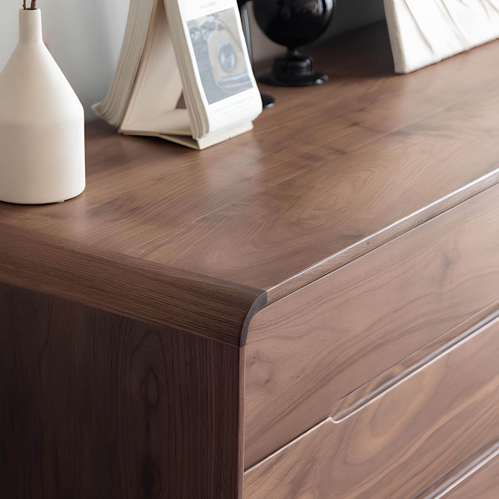 Corner of walnut 8-drawer chest of drawers