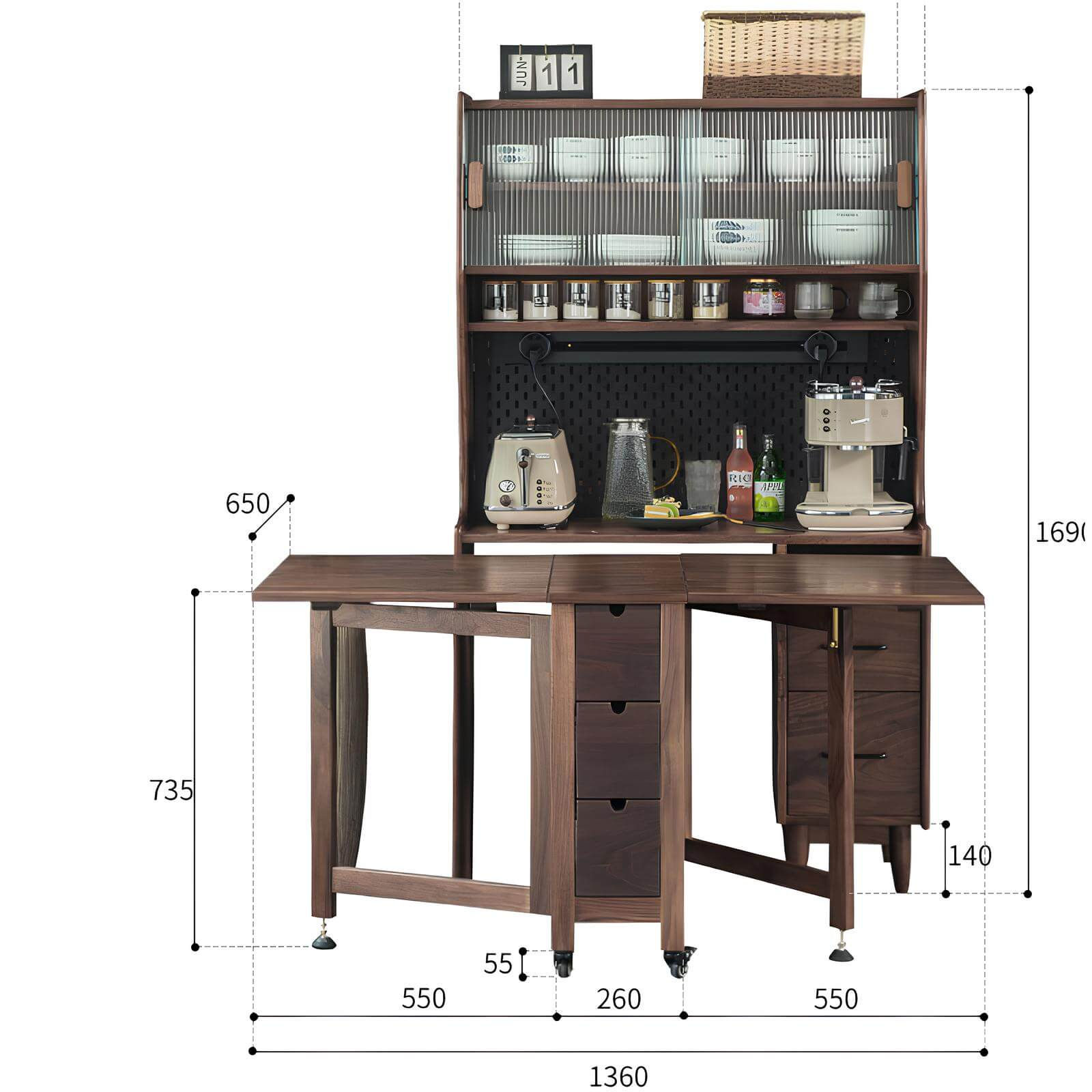 Black Walnut Wood Kitchen Cabinet in White Background