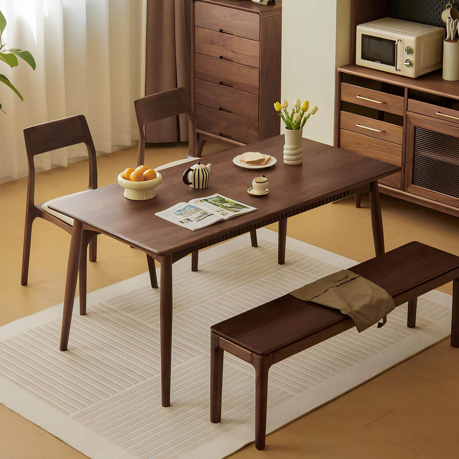 Rectangle Black Walnut Dining Table in the Room
