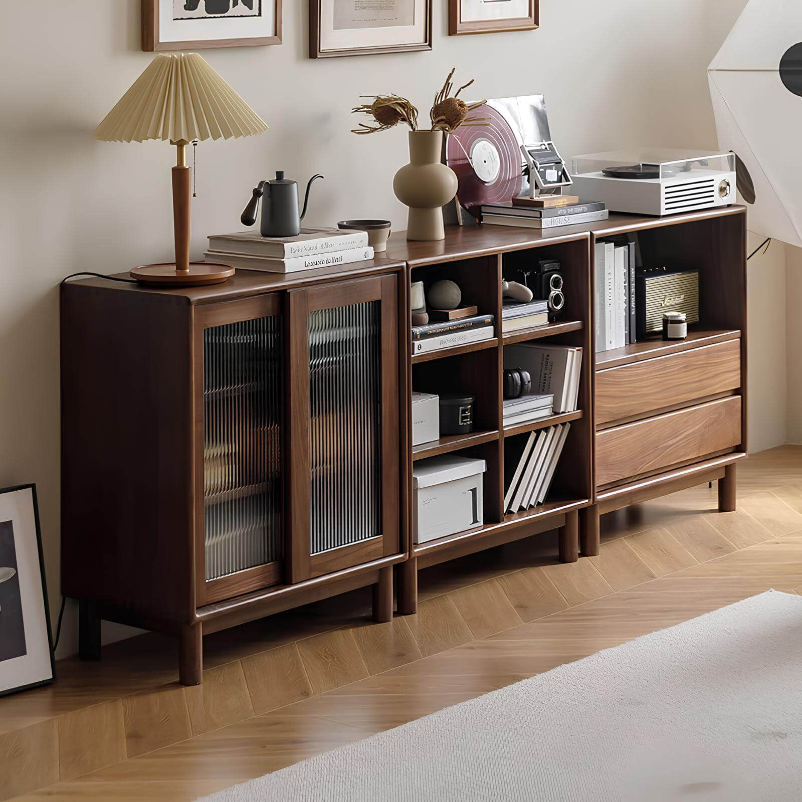 Short Black Walnut Bookcase in the Living Room