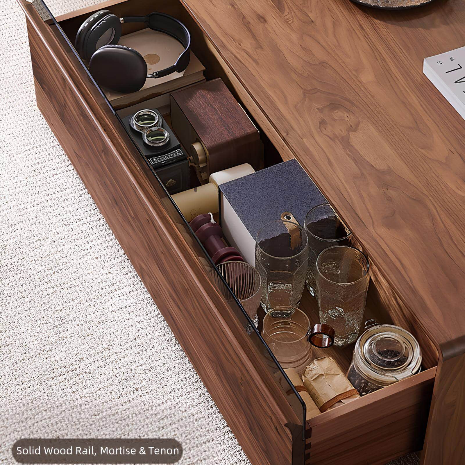 Drawer of Square Walnut Coffee Table