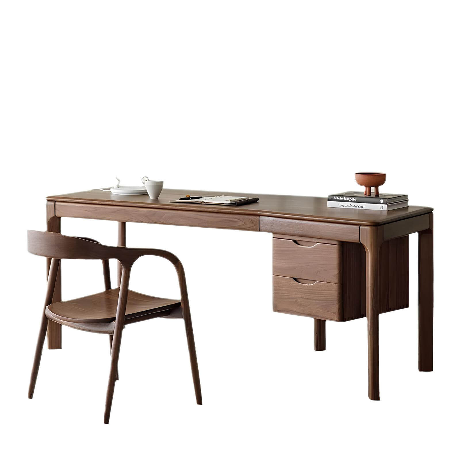 Walnut Desk Bookcase in White Background