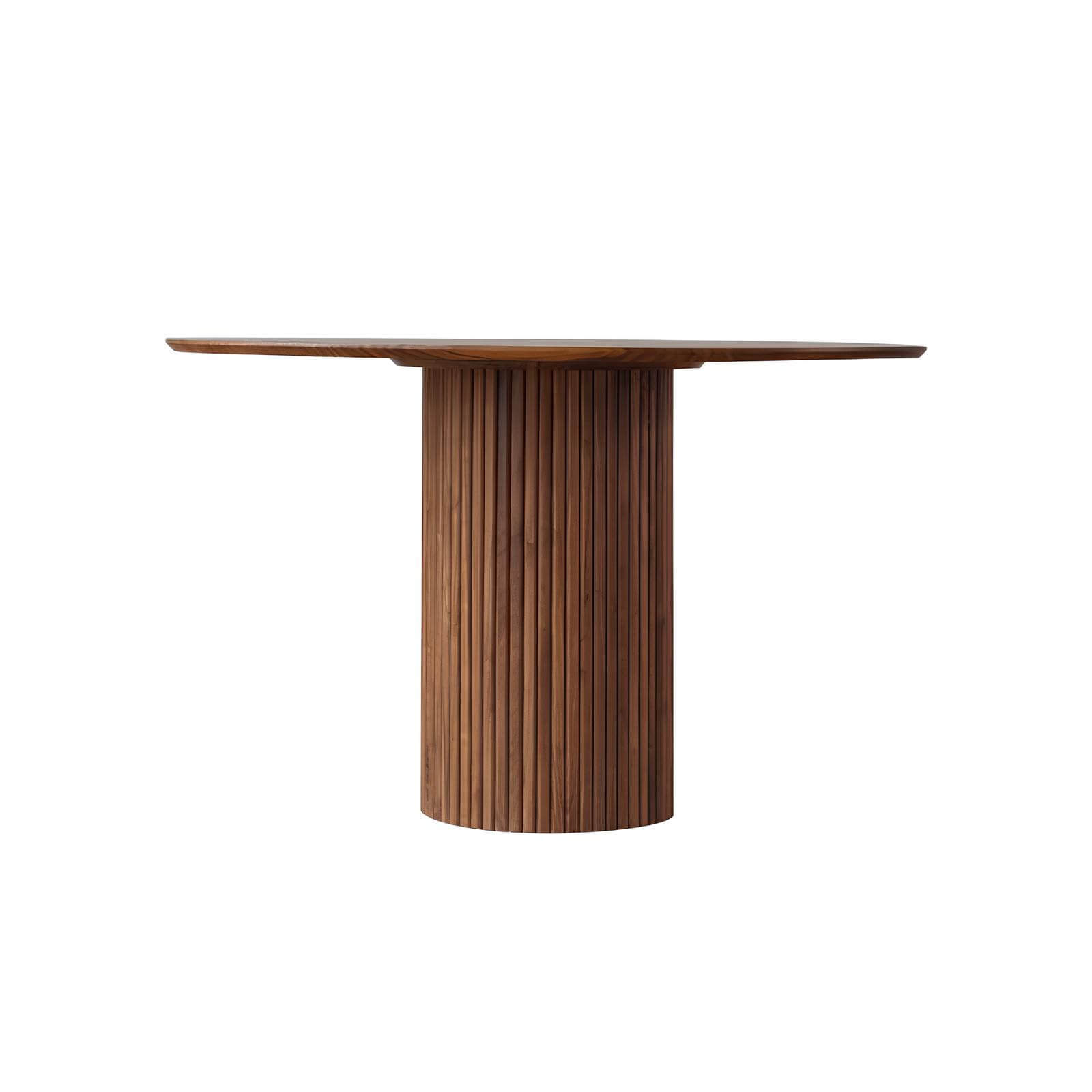 Round Walnut Dining Table in White Background