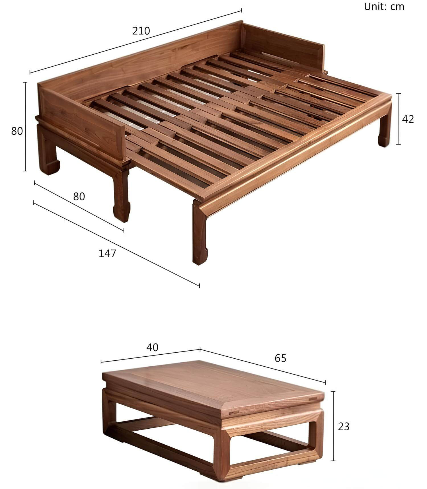 Extendable Walnut Sofa Luohan Bed | Wood Furniture