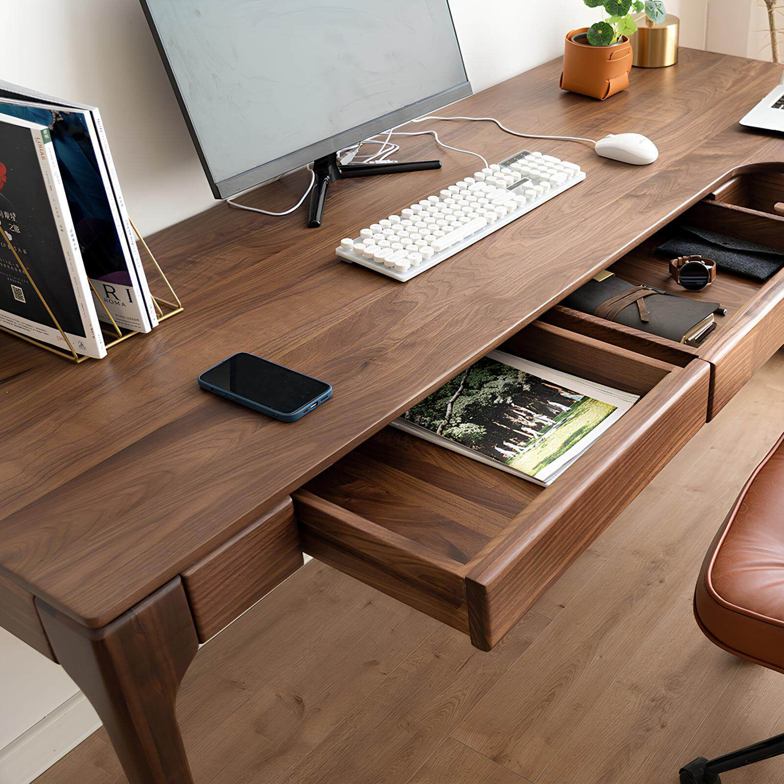 Walnut Desk with Return in the Room