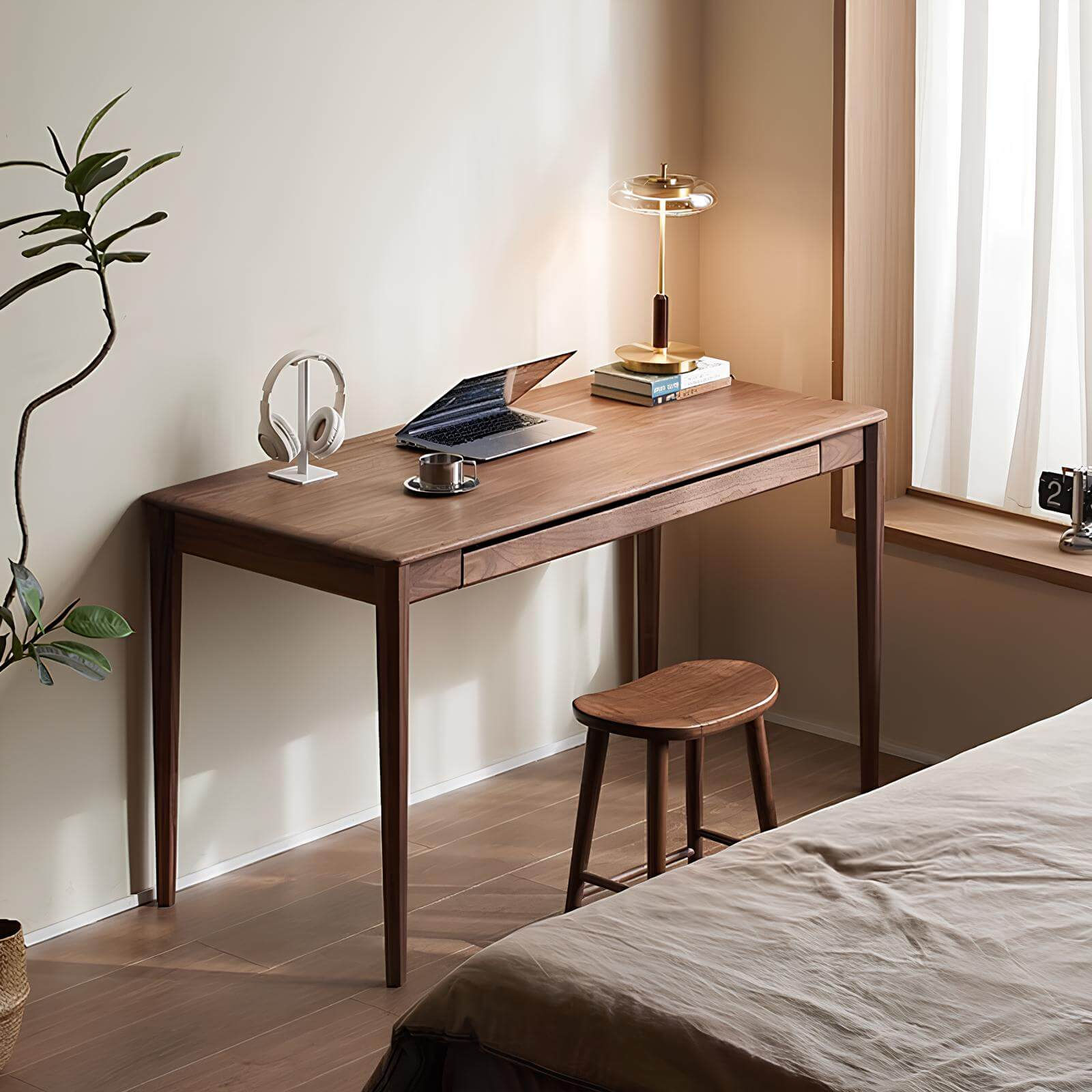 Walnut Desk with Drawers in the Bedroom