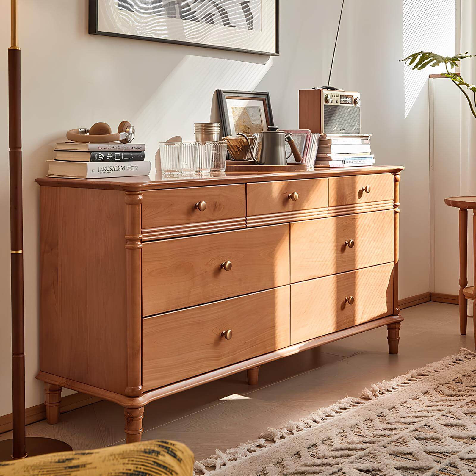 Cherry wood chest of drawers in living room