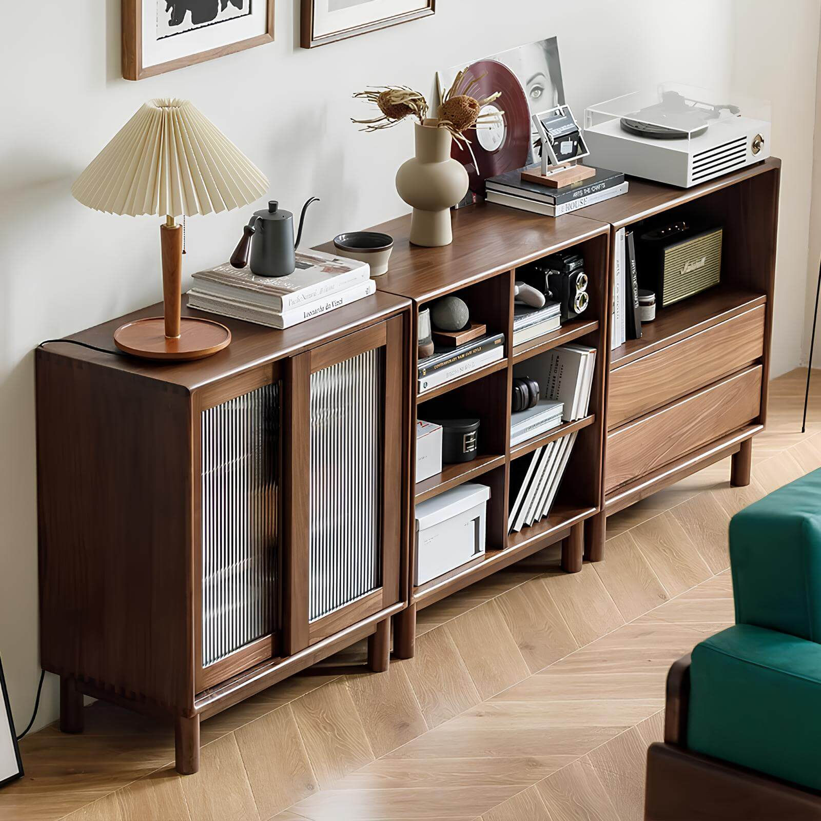 Short Black Walnut Bookcase in the Living Room