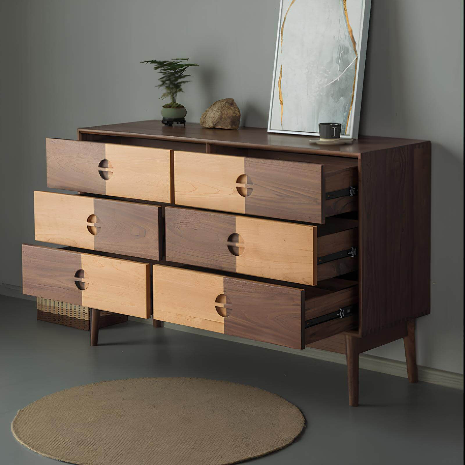 Chest of drawers in the living room drawers opening