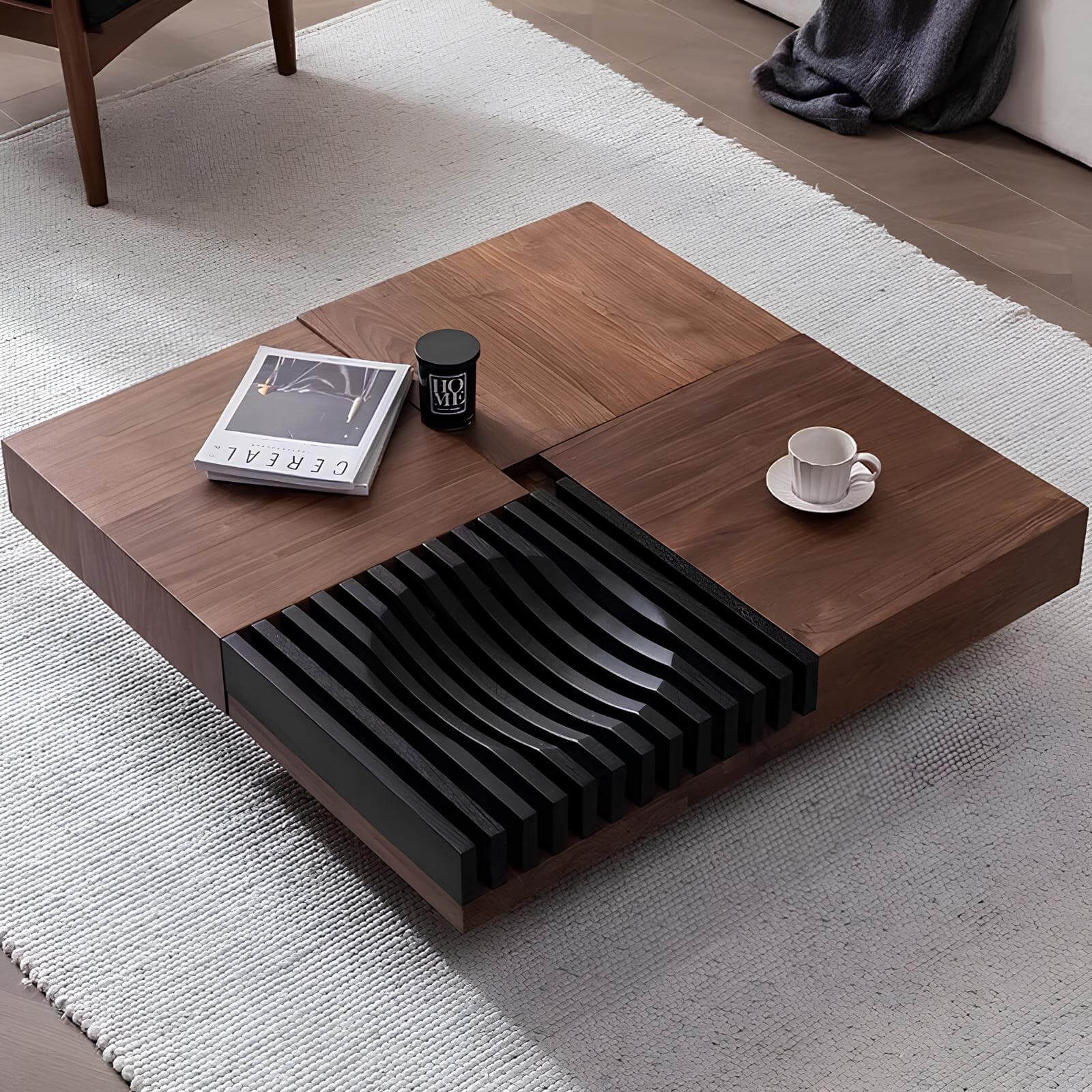 Square Walnut Coffee Table in the Living Room