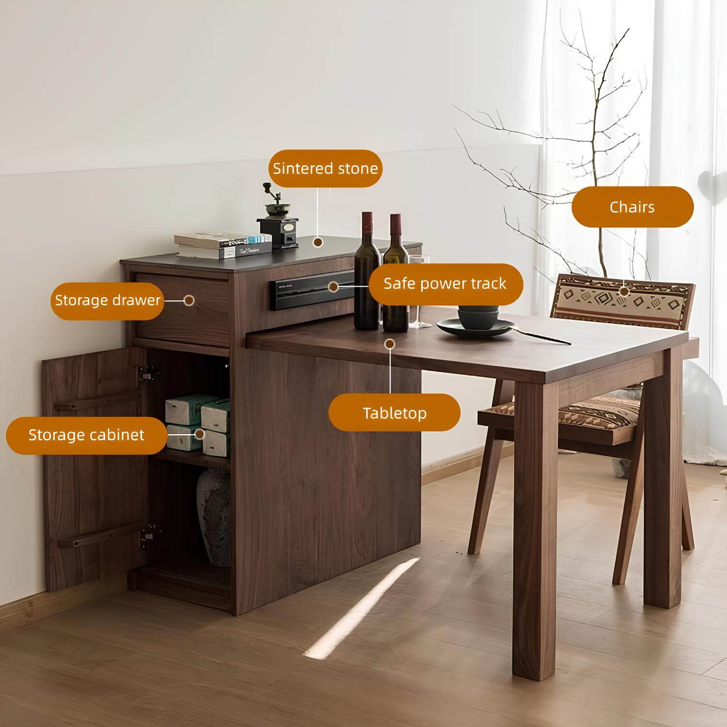 Extendable Black Walnut Kitchen Island | Wood Furniture