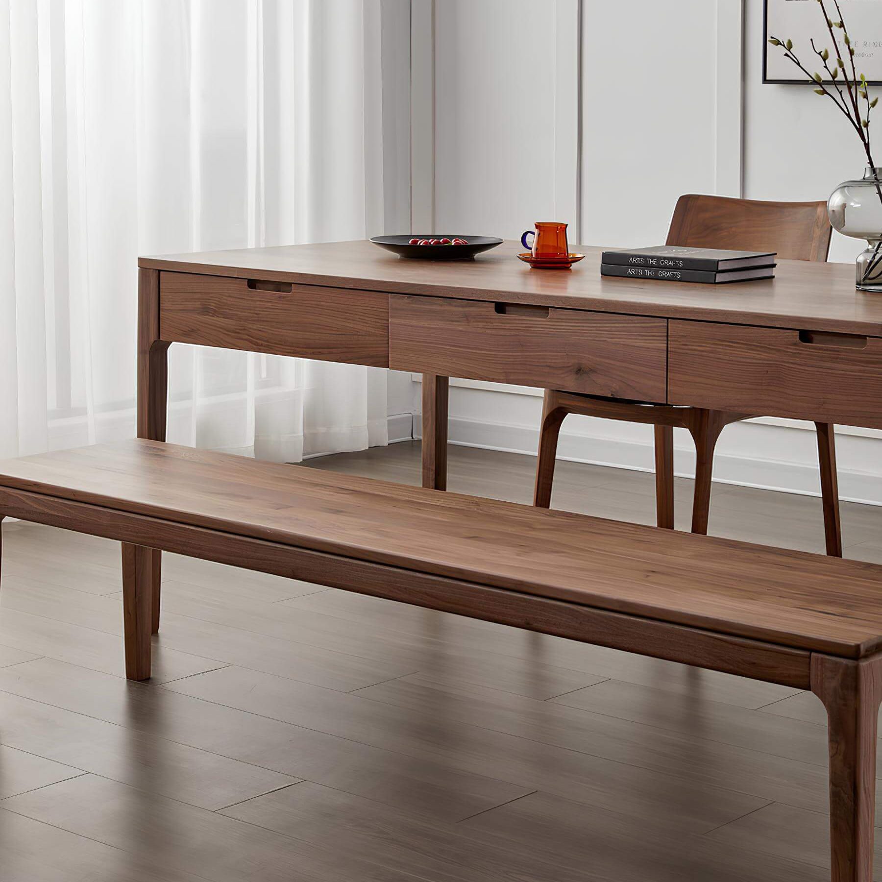 Rectangle Walnut Dining Table with Drawers | Wood Furniture
