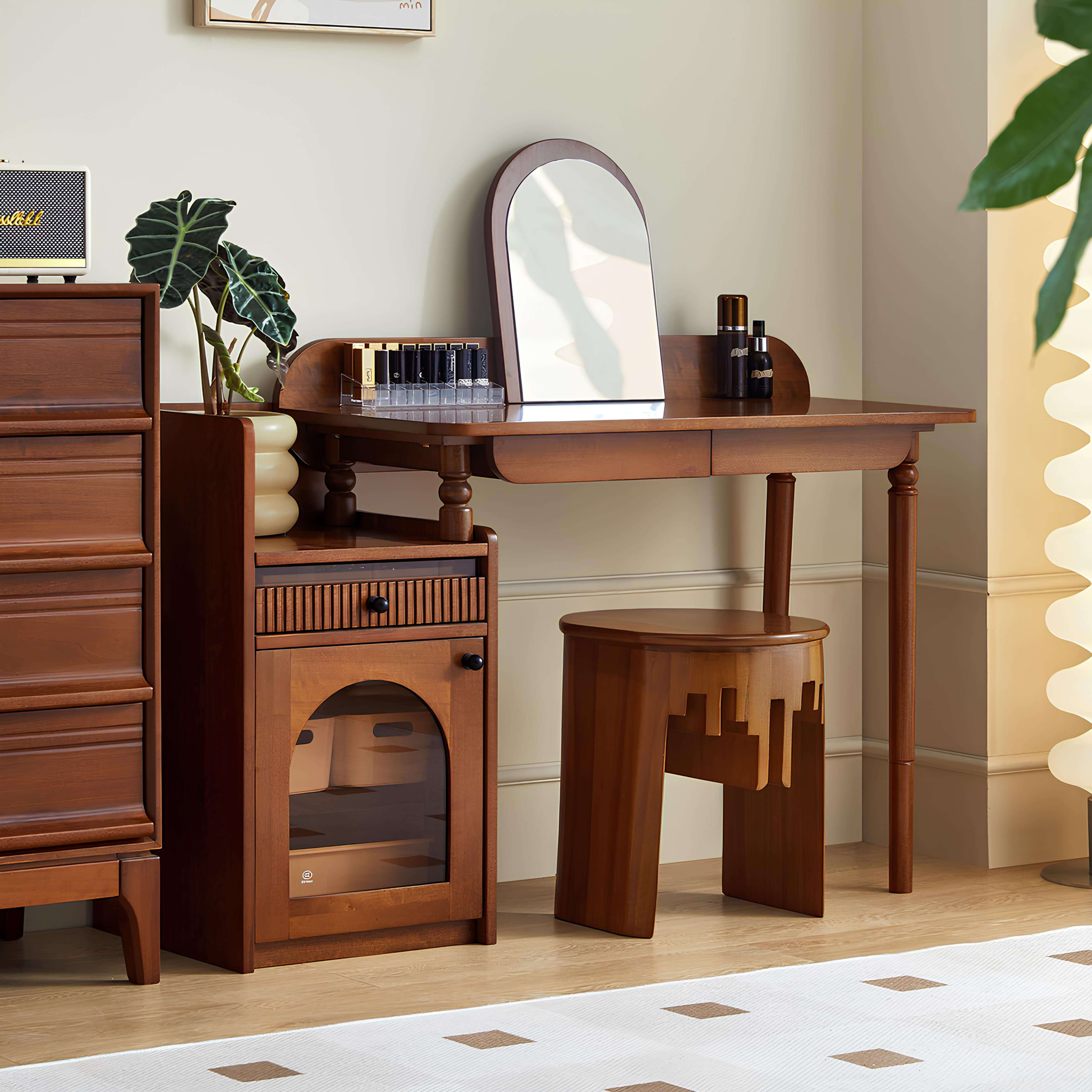 Boxwood Dresser Table with Mirror in the Room