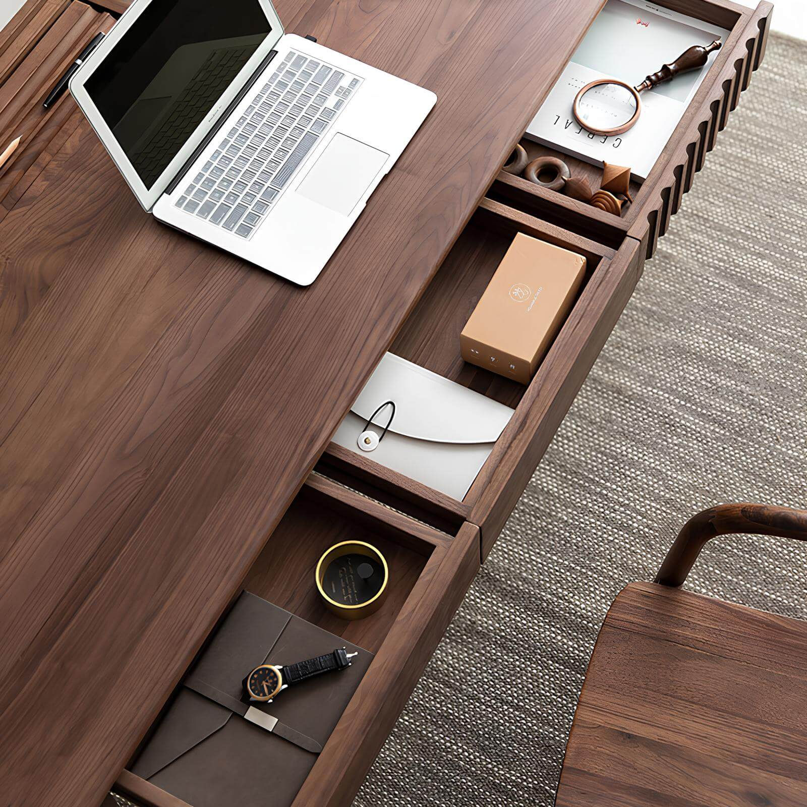 Drawers of Black Walnut Desk with Drawers