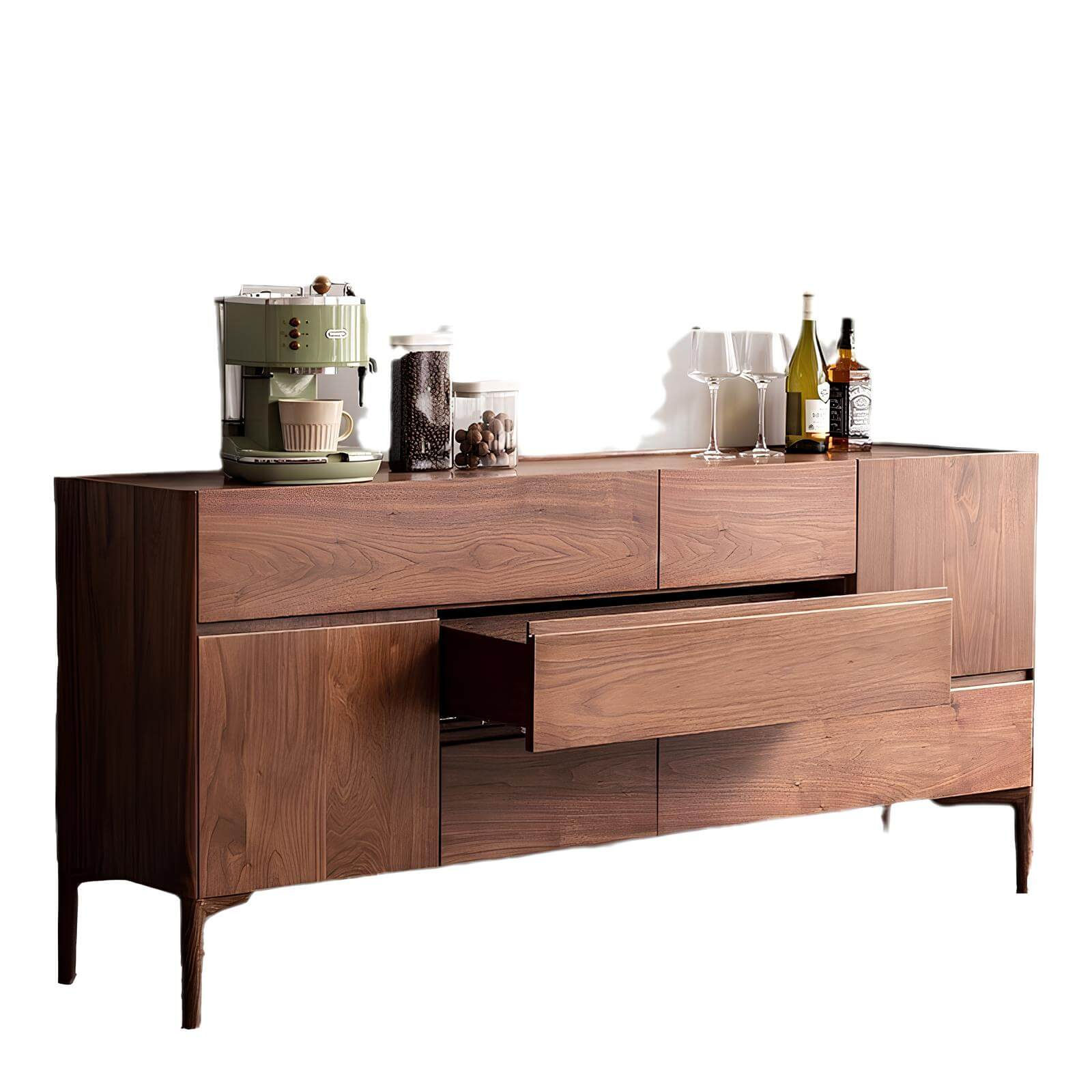 Wood Cabinet with Drawers in White Background